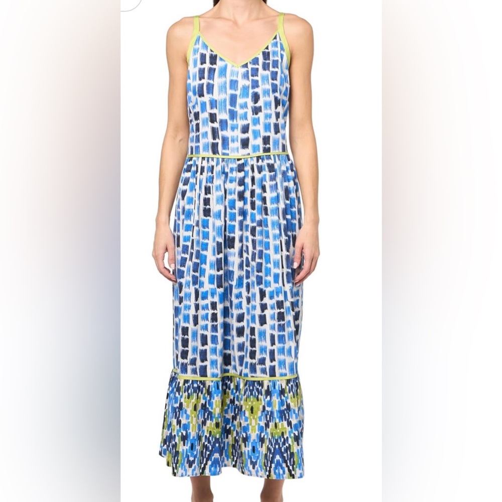 NIC+ZOE 100% Cotton Blue and Green Patterned Sleeveless Dress